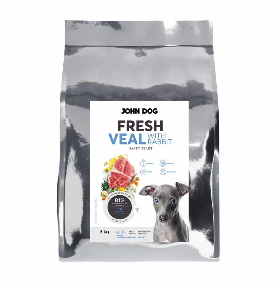 John Dog Fresh Puppies Cielęcina z Królikiem – karma sucha dla szczeniaka dobermana opakowanie