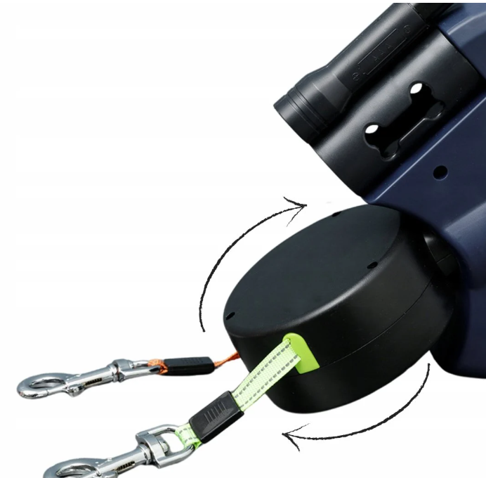 Smycz Podwójna Automatyczna dla Dobermanów 3m z Latarką – Odblaskową Taśma Zielona i Pomarańczowa