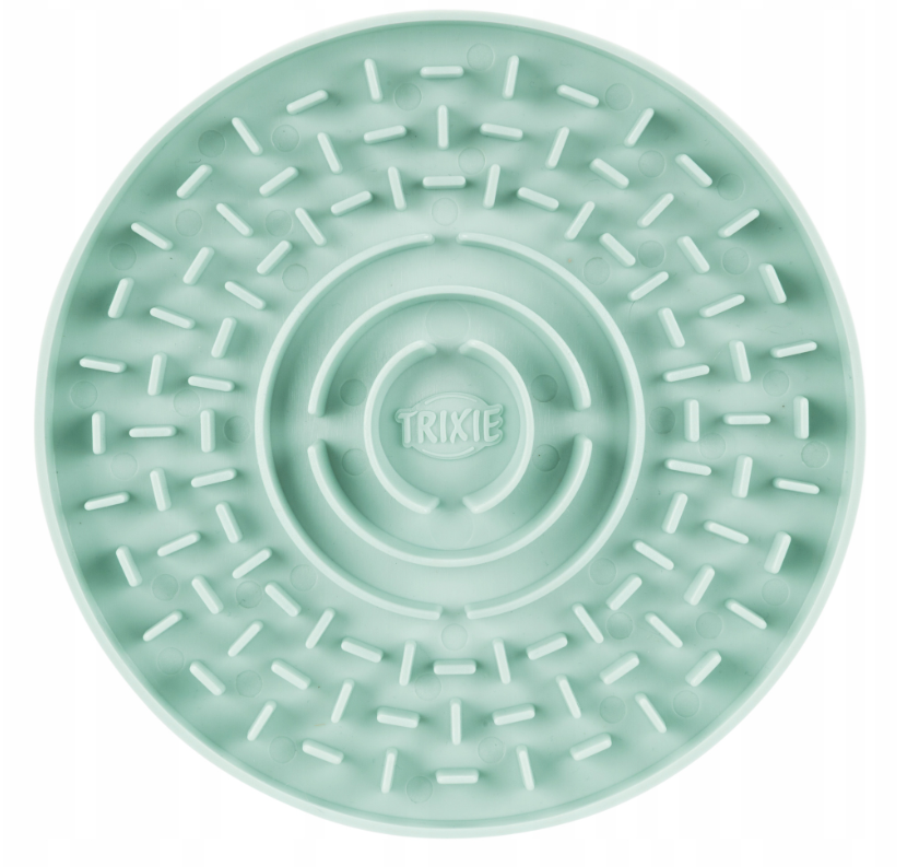 Silikonowa miska spowalniająca jedzenie dla dobermana w kolorze miętowym 15 cm – widok z góry na labirynt spowalniający