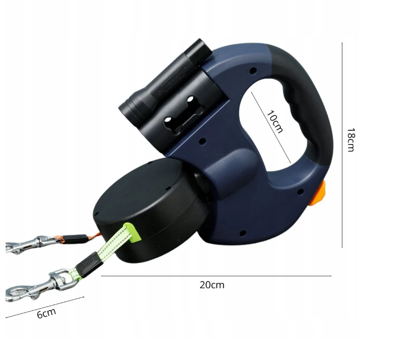 Smycz Podwójna Automatyczna dla Dobermanów 3m z Latarką – Odblaskową Taśma Zielona i Pomarańczowa